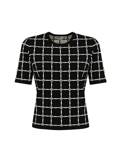 Maglia in viscosa jacquard nero/burro Elisabetta Franchi | MK61B51E2685